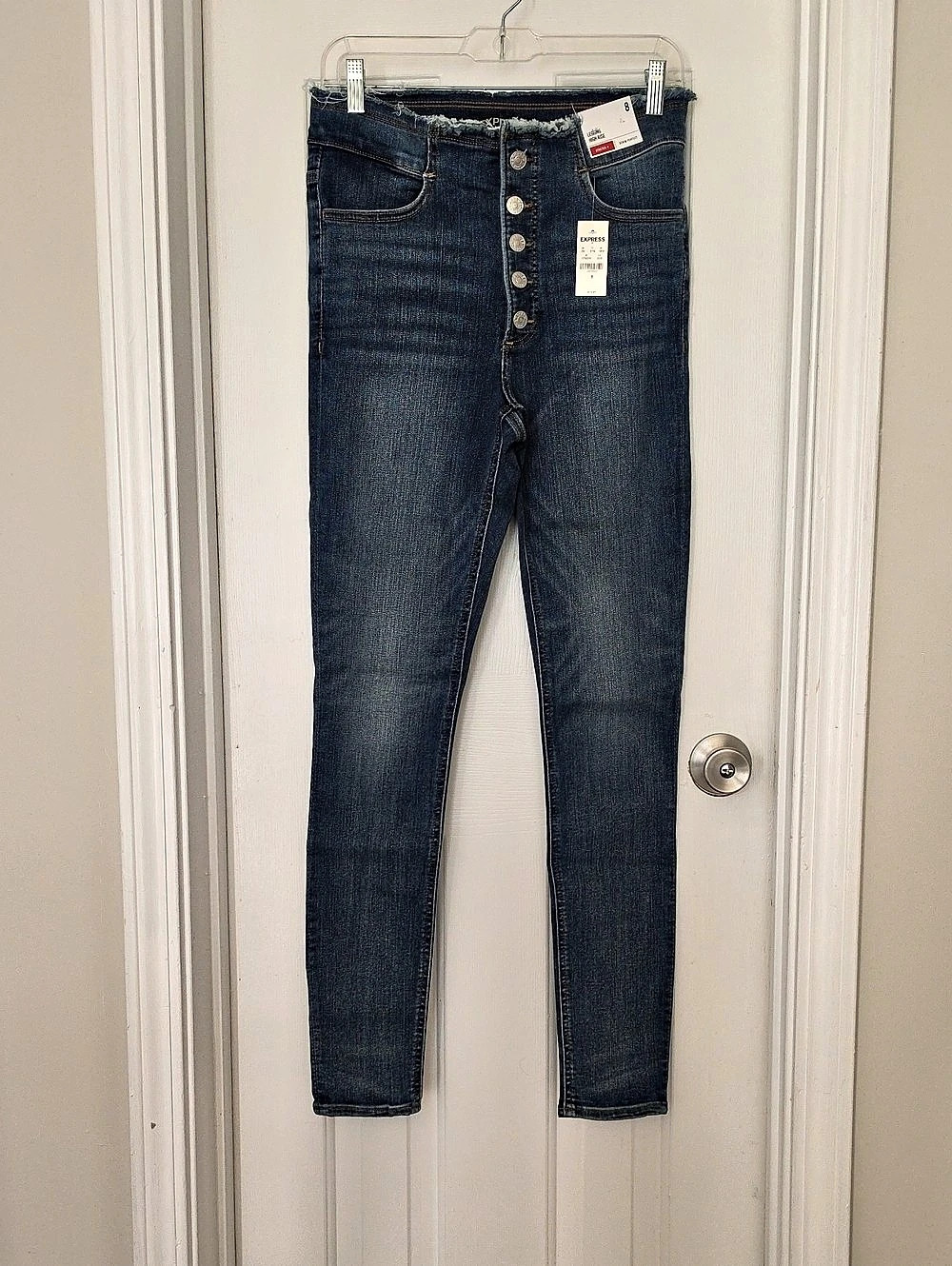 Express High Waisted Raw Edge Waistband Skinny Jeans Size 8